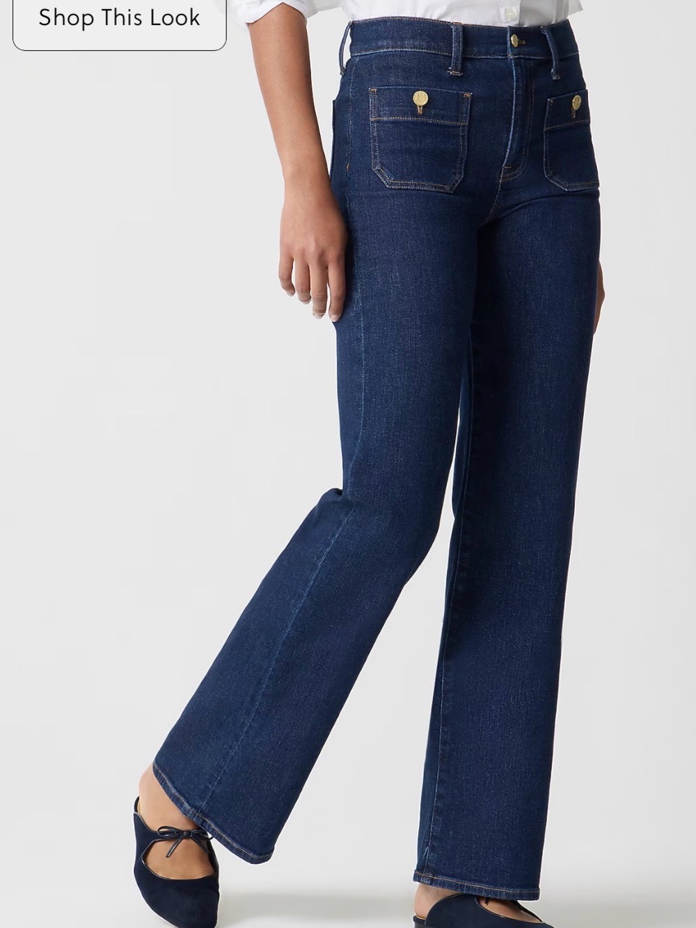 J. Crew Indigo Wide-Leg High-Rise Jeans with Gold‎ Buttons